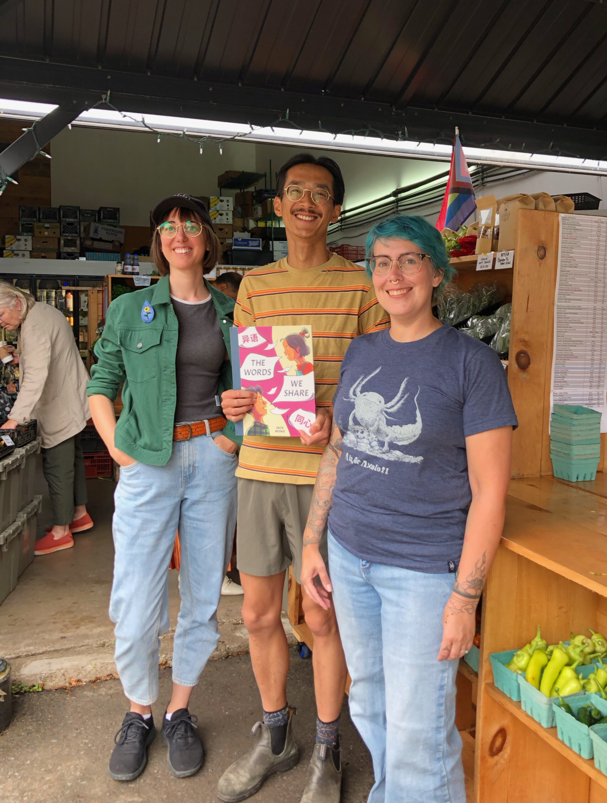 Jack Wong at at the Warehouse Market in Halifax, NS with graphic novelist Veronica Post (left) & children's author Sal Sawler (right).
