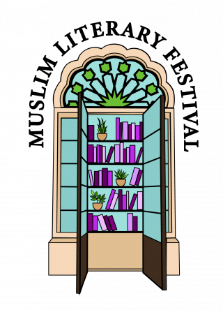 The Muslim Literary Fesitval logo. . The open doors welcome everyone to explore books by Muslim authors. The surrounding plants represent the liveliness and growth that flourish in every writer and their work, while the hint of geometric Islamic architecture above the doors reminds us of our roots.